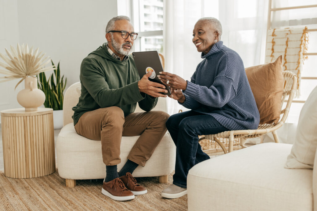 Couple looking at tablet
