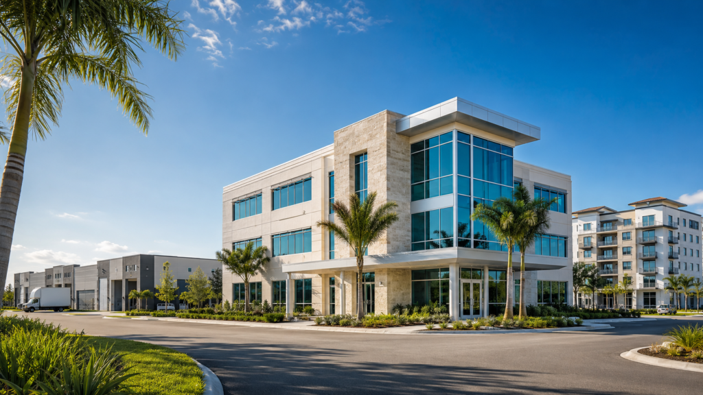 Modern business park with landscaping
